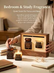 Aromatherapy Gift Set, Reed Diffuser & Scented Candle Kit, Wood Fragrance Home Aroma Decor For Bedroom Living Room, Holiday Birthday Gift For Women - Scented Candle Set - View 9