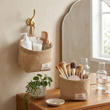1 Set Jute Foldable Storage Basket, Multi-Functional Desktop Organizer For Cosmetics, Stationery, Home Office, Dorm Decor, Bedroom, Living Room, Perfect Gift, Portable Space-Saving Container For Organization - Multicolor - View 4
