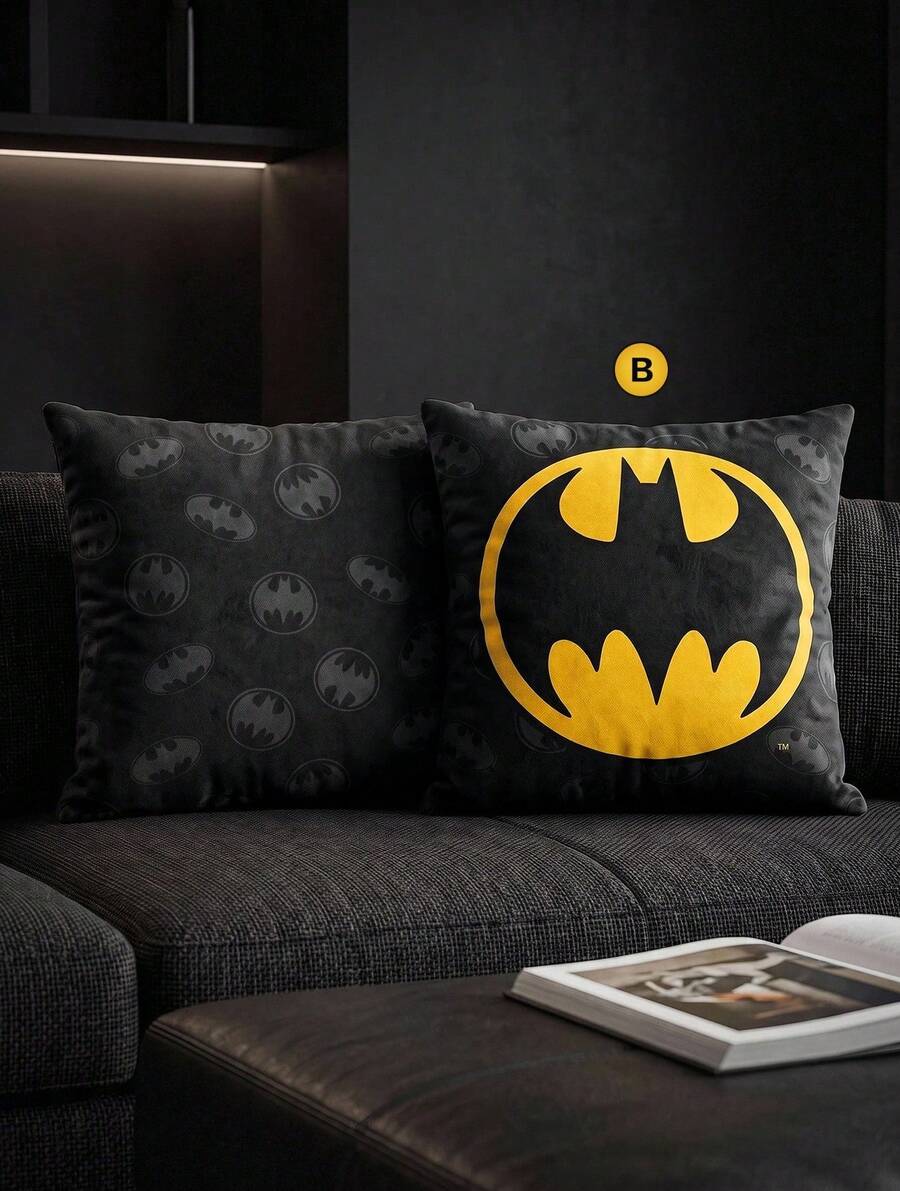 Batman X Joivida 1pc Pillowcase (Filler Not Included), Comfortable Fleece Fabric, 45*45cm - Black - View 1