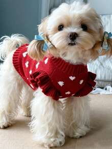 Winter Warm Pet Knitted Sweater, Soft Knitted Pullover, Small To Medium Size Puppy Kitten Dog Cat, Daily Party Pet Clothing - Red - View 8
