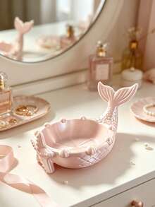 1pc Pink Mermaid Tail 3D Printed Jewelry Tray, Bathroom Countertop Ring Holder, Decorative Desktop Home Decor Gift - Pink - View 2