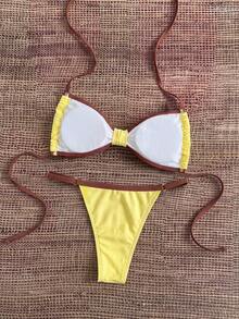 Bikinx Women's Halter Bikini Set, Contrast Trim, Adjustable Waist, Suitable For Beach Vacation - Multicolor - View 8
