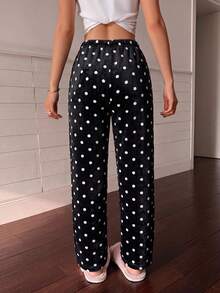 1pc Women's Mini Polka Dot Print Soft Comfortable Flannel Thermal Lined Pajama Pants, Autumn/Winter - Black - View 2