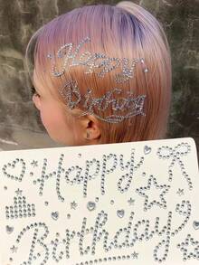 1pc Transparent White Happy Birthday Rhinestone Hair Accessory, Y2K Hair Decoration, Suitable For Electronic Music Festival, Music Festival, Cosplay, Party, Holiday And Other Occasions - White - View 2