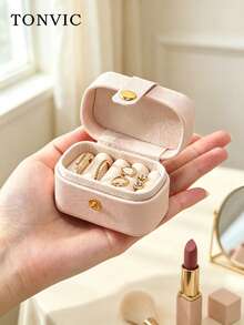 TONVIC 1PC/2PCS/3PCS Mini Portable Travel Minimalist Leather Jewelry Storage Box Ring Necklace Earring Organizer Display Gift Box - Black - View 3