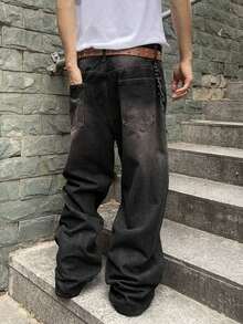 Impala Jeans Baggy para Hombre, Pantalón de Mezclilla de Ajuste Holgado, Diseño Desgastado Vintage, Pierna Ancha, Estilo Y2K Calle, Casual para Uso Diario, Moda Urbana Juvenil - Negro - Ver 6