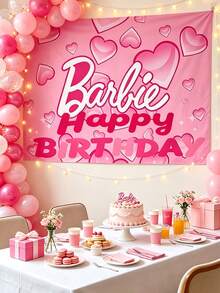 Splendor Sweet Pink Heart Fashion Theme Party Photo Background Cloth, Crown Bag Lipstick Print Background Banner, Birthday Celebration Party Supplies - Multicolor - View 10