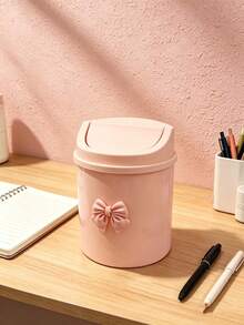Mini Desktop Trash Can With Lid And Decorative Bow, Plastic Rotating Lid, Non-Electric Cylindrical Design, Suitable For Home, Office, Kitchen, Bedroom Vanity And Daily Use - Multi-color - View 11