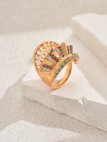 1pc Vintage Fashion Unique Design Hollow Carved Asymmetrical Opening Adjustable Ring, Suitable For Women's Evening Party, Wedding, Celebration, Holiday Gift - Multicolor - View 3
