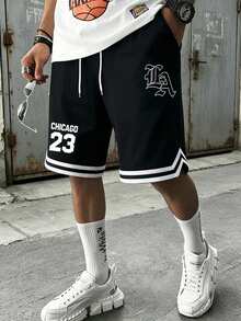 Men's Plus Size Summer Casual Fashion Sports Basketball Shorts With Drawstring, Elastic Mesh Quick-DryBermuda Shorts - Black - View 1