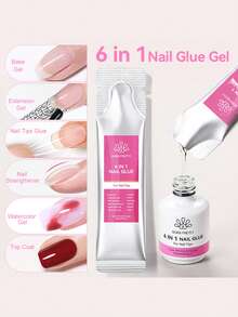 BORN PRETTY 15g 6-In-1 Nail Gel Polish, Multi-Function Clear Soak-Off Base Coat & Top Coat, UV Extension Watercolor Nail Art - 1 Set - View 1