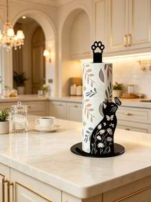 2D Design Cute Black Cat Butterfly Paper Towel Holder, Kitchen Countertop Roll Paper Storage Rack, Cat Lover Decor, Vintage Farmhouse Style Bathroom Standing Paper Towel Rack, Creative Animal Silhouette Design, High-Value Home Storage Rack, 2D Flat - Multicolor - View 6