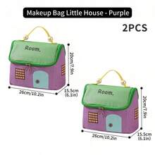 3pcs Cute House Shaped Makeup Bag, Large Capacity Portable Cosmetic Storage Bag With Handle, Women's Travel Toiletry Organizer - Multicolor - View 21