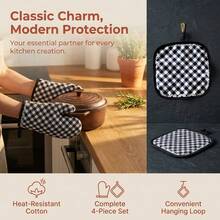 Heat-Resistant Gloves And Pads Set, Fashionable Printed Pattern, Suitable For Baking, Cooking, Grilling - View 1