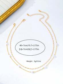 2pcs/Set Fashion Elegant Minimalist Faux Pearl Chain Necklace Set For Women - Yellow Gold - View 3