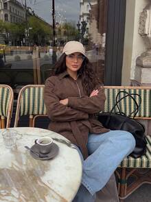 2026 Autumn/Winter Women's Raglan Long Sleeve Waist Tie Elegant Versatile Jacket - Rust Brown - View 5