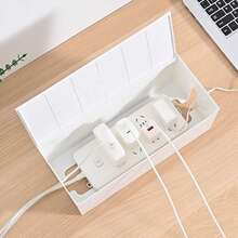 Desktop Cable Management Box, Large And Small Sizes, Power Strip Router Cable Organizer Hidden Storage Box, Home Desk Cable Management Box - White - View 2