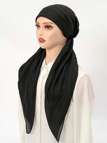 1PC Women's Solid Color Muslim Head Scarf, Fashionable Minimalist One Size Regular Fit Hijab, Breathable For Prayer And Daily Wear - Rhinestone Design - View 21