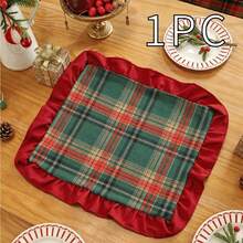 1pc Christmas Plaid Patchwork Velvet Ruffle Table Runner, Suitable For Christmas Holiday And Home Decor - Green Plaid - View 17