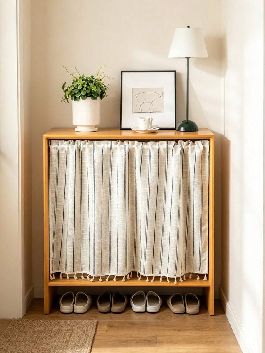 1pc Solid Color Linen Kitchen Curtain, Luxury Sheer Comfortable Kitchen ...