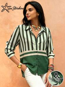 Sea Starshine: New Casual Minimalist Elegant Women's Blouse, Contrast Stripe Design, Suitable For Afternoon Tea And Beach Vacation - Multicolor - View 2