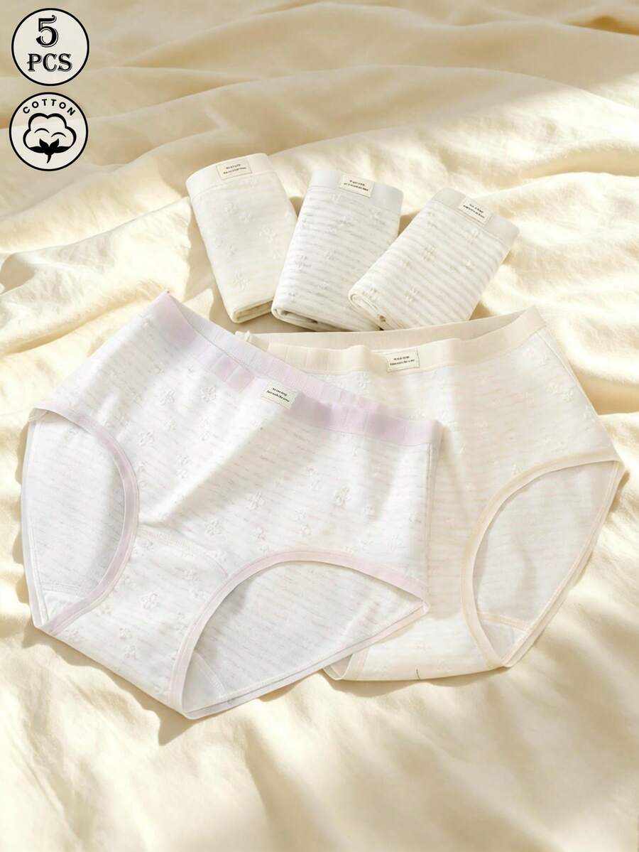 5 piezas de bragas para mujer, bragas triangulares de cintura alta con efecto levantador de glúteos, sin costuras, frescas, dulces, lindas, de cintura media, ajustadas al Body con entrepierna extendida - Multicolor - Ver 1