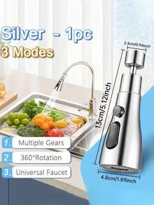 Multifunctional Kitchen Faucet Extender / Solid Air Freshener Tablet. This Faucet Extender Features An Efficient Water-Saving Design With A High-Pressure Anti-Splash Rotating Nozzle, Making It An Excellent Gift. - Silver - View 12
