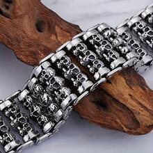 Men's Bracelet, Skull Punk Personalized Jewelry, Boys Fashion Accessory - Silver - View 6