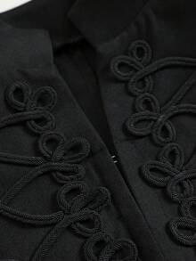 Autumn/Winter Solid Color Metal Button Stand Collar Long Sleeve Cropped Slim Fit Military Style Jacket, Urban Commute Street Style Afternoon Tea Outerwear, Black - Black - View 9