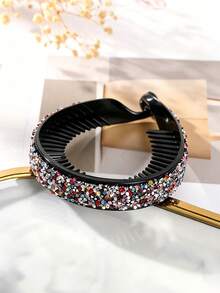 Shiny Rhinestone Twisted Bun Hair Clip, Shiny Rhinestone Hair Clip, Non-Slip Curved Ponytail Hair Clip, Elegant Updo Hairstyle Decoration - Multicolor - View 17