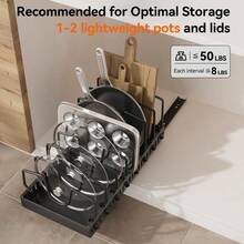 1pc Heavy Duty Pull-Out Pot Lid Organizer - Under Cabinet Storage, 7 Adjustable Steel Racks, Space-Saving Pull-Out Shelf For Pots, Pans And Lids - Suitable For Kitchen, Dining Room Or Home - Easy To Install Under Cabinet Organizer, Kitchen Storage, Compact Design, Also Suitable For Dining Room - Multicolor - View 4