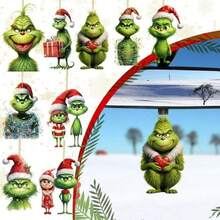 The Grinch 9/2pcs Acrylic Christmas Tree Hanging Ornaments, Mixed Color Cute Characters With Christmas Hat Pattern, Suitable For Christmas Home Decor, Ideal Christmas Tree Decoration And Holiday Creative Small Gift - Cookie Monster - View 1
