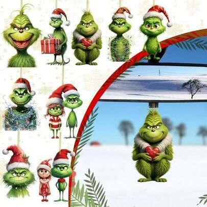 The Grinch Bộ 9/2 món treo cây thông Noel bằng acrylic chủ đề Giáng Sinh, các nhân vật dễ thương nhiều mẫu in mũ ông già Noel, trang trí nhà cửa dịp Noel, phù hợp làm đồ trang trí cây thông và quà tặng nhỏ sáng tạo cho ngày lễ