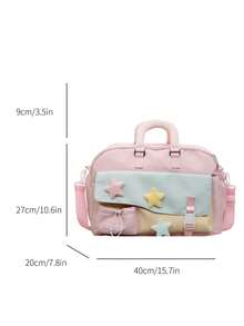 1 buah Tas Duffle Blok Warna Kawaii, Dekorasi Bintang Berbulu, Tas Perjalanan Kapasitas Besar, Tas Tangan & Tas Selempang dengan Tali yang Dapat Diatur untuk Sekolah dan Gym - MultiWarna - View 11