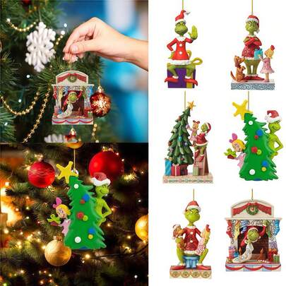 The Grinch The 6pcs(1set)/1pc & Cindy Lou Who Acrylic Christmas Hanging Ornaments, Cartoon Character Tree Pendants, Perfect For Christmas Home Decor, And Ideal As Xmas Tree Decoration And Holiday Creative Gift.