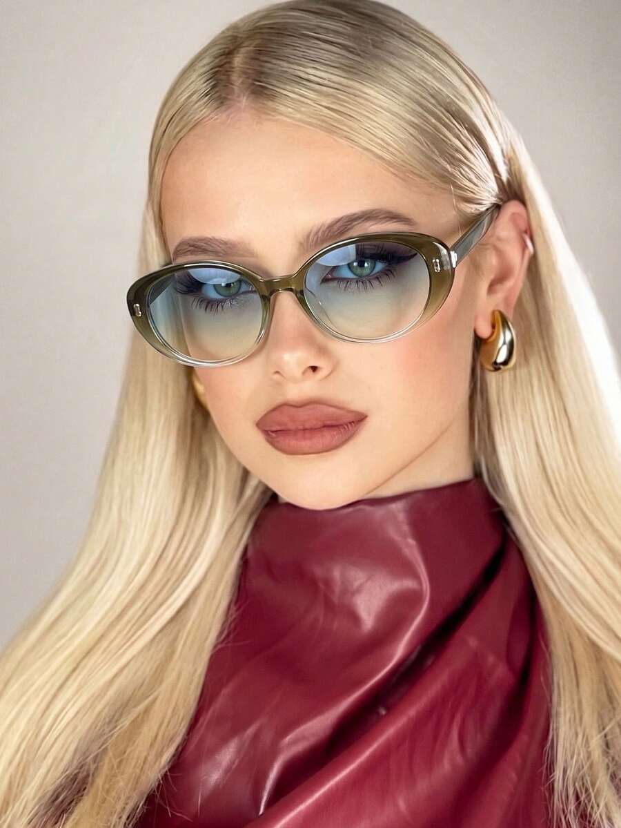 1 Pair Women's Personalized Oval Stud Street Style Fashion Decorative Glasses - Gradient Green - View 1