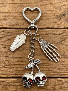 1PC Gothic Style, Skull Hands Grasping / Coffin Pendant Keychain, Bag Hanging Ornament Keychain, Dark Aesthetic Accessories, Halloween Gift, Y2K Style - Multicolor - View 1
