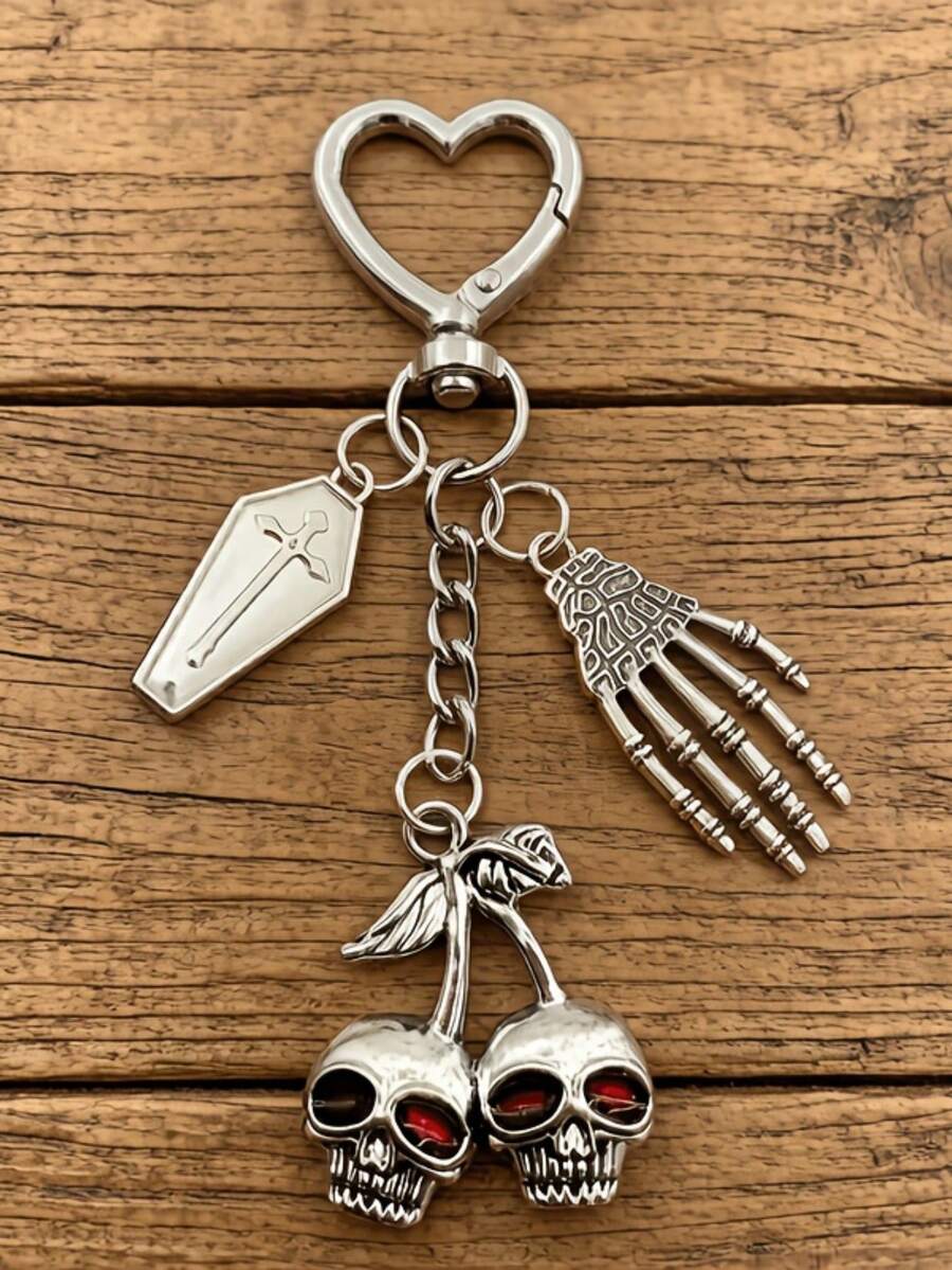 1PC Gothic Style, Skull Hands Grasping / Coffin Pendant Keychain, Bag Hanging Ornament Keychain, Dark Aesthetic Accessories, Halloween Gift, Y2K Style - Multicolor - View 1