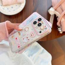 Kavenfort Transparent Sweet Berry Cat Cake Cute Cat Illustration Phone Case, Compatible With Apple 18 Pro, 16 Transparent Sweet Color 17 Multicolor Side 15 Soft Shell, Cute, Creative, Geometric, Cartoon Style, Fresh, Niche, Ins Style - Clear - View 7
