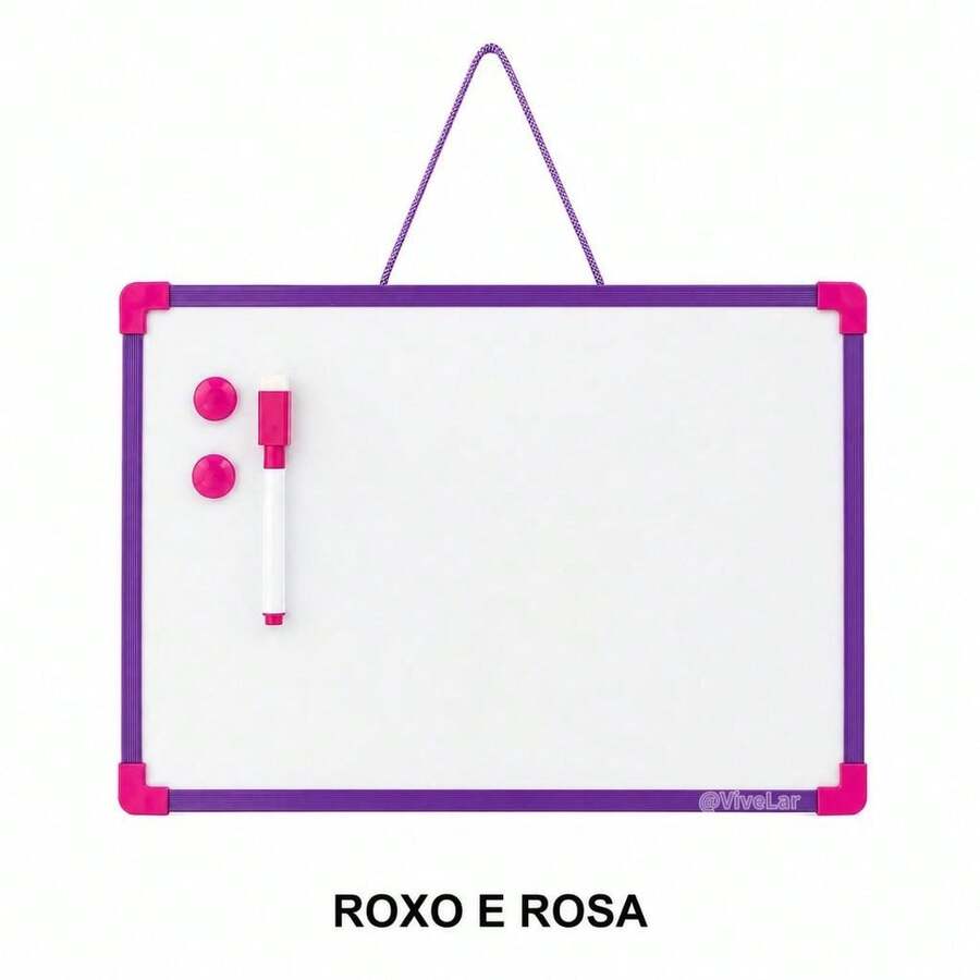 Quadro Branco Magnético Dupla Face 25x35cm com Caneta Apagador 2 Ímãs para Pendurar - Roxo - Visão 1