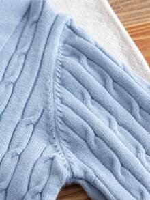 Boys' Blue Turn-Down Collar Half-Zip Long Sleeve Knitted Sweater With 3D Cable Knit Pattern, Minimalist Preppy Casual Versatile Pullover, Suitable For School Daily Wear In Spring, Autumn And Winter - Blue - View 8