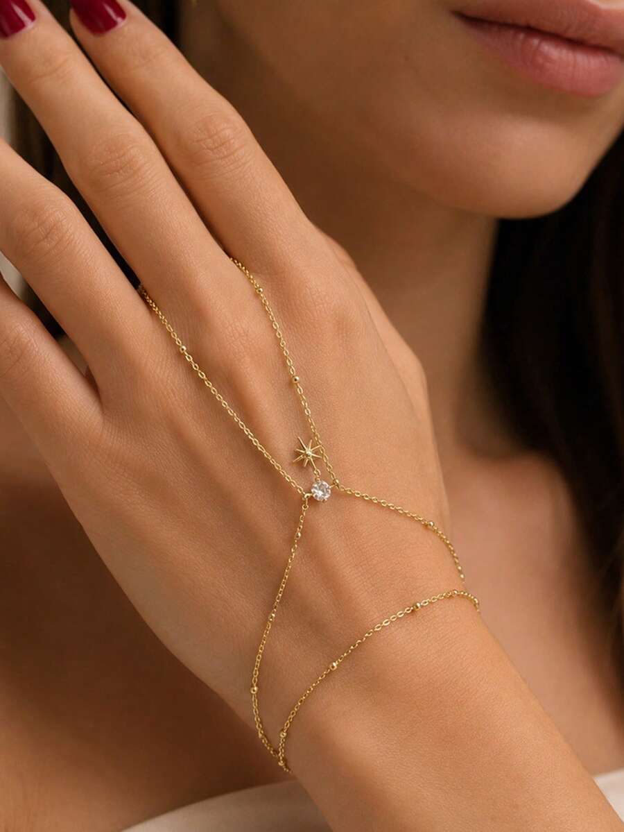 STONEFANS 1pc New Multi-Layer 8-Point Star Finger Chain Bracelet, European And American High-End Sexy Party Hand Jewelry - Star - View 1