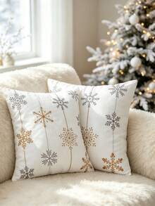 LCUHPCL 1pc Winter Minimalist Fashion 3D Embroidered Christmas Snowflake Pillow Case, Home Decor For Sofa, Living Room, Bedroom, Party And More - Multicolor - View 10