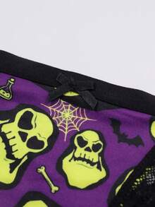 Morvia 5Pcs Gothic Halloween Thongs, Spooky Ghost Zombie Skull All‑Over Print Lace Trim Low‑Rise Women Sexy Intimates Underwear Multipack - Multicolor - View 6