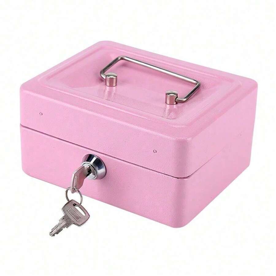 Caja de dinero rosa con bandeja insertable para caja registradora, cajón de cajero, almacenamiento, mini portátil, de acero, con cerradura, caja de seguridad para efectivo - Rosa - Ver 1