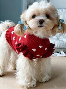Winter Warm Pet Knitted Sweater, Soft Knitted Pullover, Small To Medium Size Puppy Kitten Dog Cat, Daily Party Pet Clothing - Red - View 9