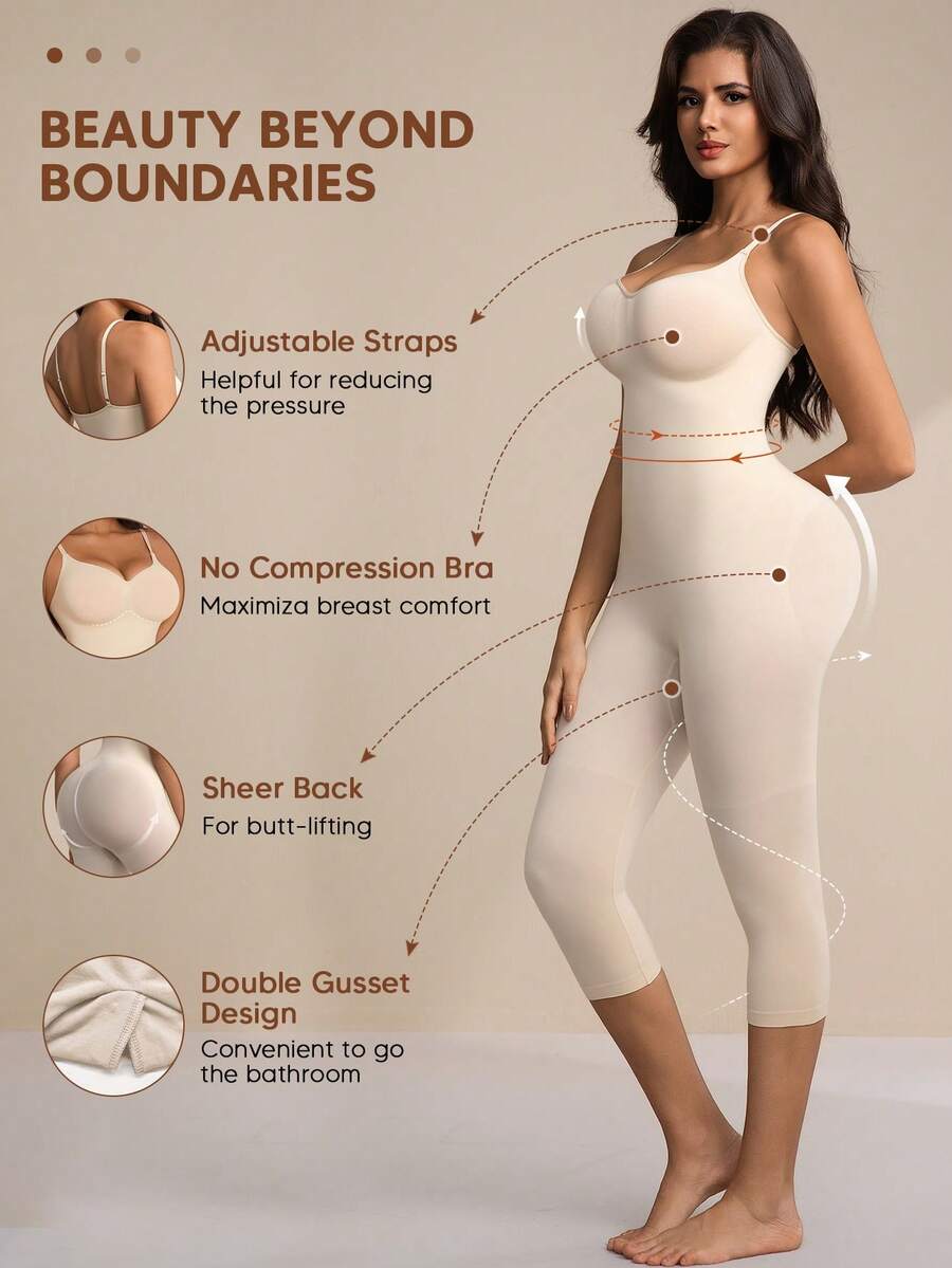 Women's Backless Jumpsuit, Slimming Sports Full Length Casual Shapewear Summer Elegant - Apricot - View 1