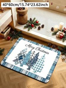 1pc Christmas Fresh Blue & White Plaid Christmas Tree Pattern Kitchen Mat, Soft & Comfortable Fabric, Thick & Padded, Easy To Clean & Washable, Foldable & Easy Care Carpet Mat, Suitable For Kitchen, Dining Room, Kitchen Carpet, Laundry Room Mat, Bathroom Carpet, Welcome Mat, Kitchen Carpet, Small Mat, Fashion Home, Christmas Home Gift Welcome Mat, Christmas Home Decor Foot Mat - Multicolor - View 6
