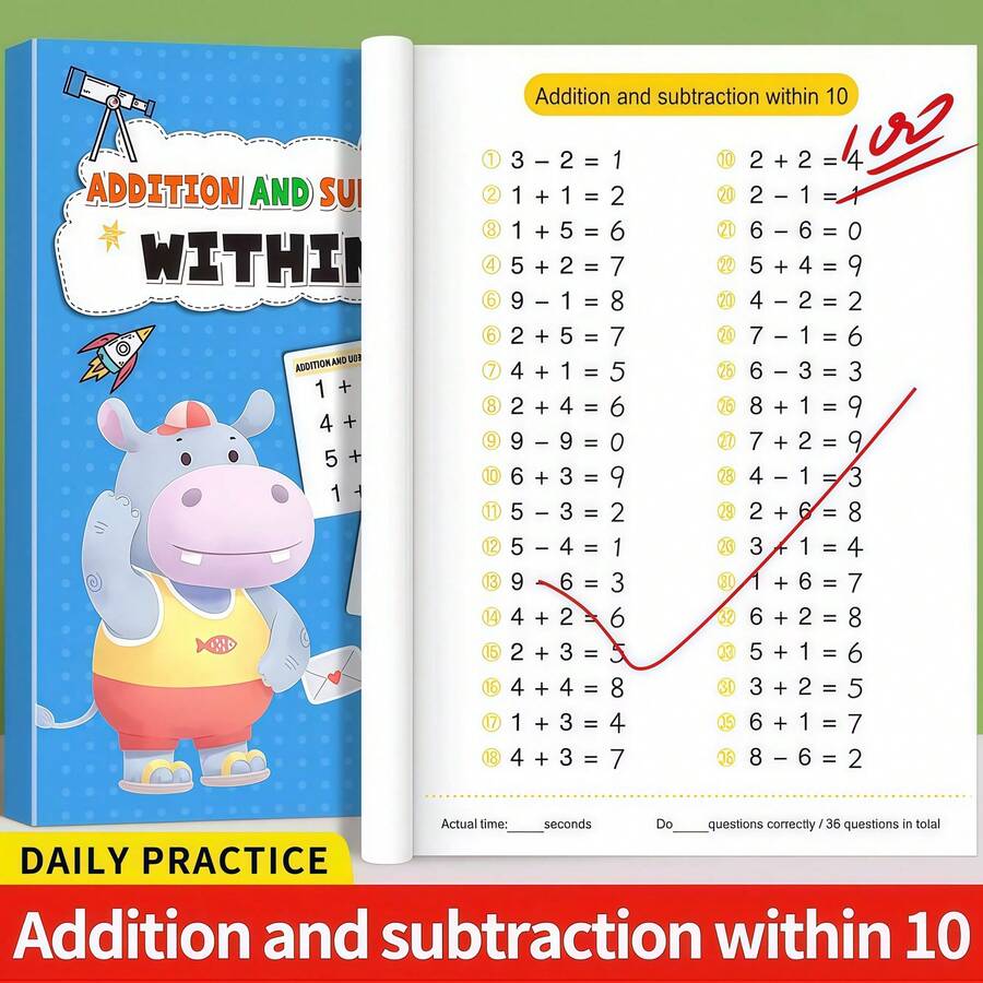 1pc 64-Page Addition & Subtraction Practice Book For Numbers 10-100, Children's Mental Math Arithmetic Workbook, Preschool Kindergarten Early Education Stationery For Ages 3-8, Halloween Decor Christmas Gift, Random Style