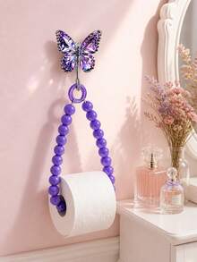 Butterfly Adhesive Hook Beaded Paper Towel Holder, No-Drill Wall-Mounted Roll Paper Rack, Luxury Rhinestone Decor, Quick Paper Replacement, Fits Kitchen Face Towels And Toilet Paper Rolls, Bathroom And Entryway Storage, Home Essential For Renters And Housewives, Back-To-School Home Decor Gift - Multicolor - View 9